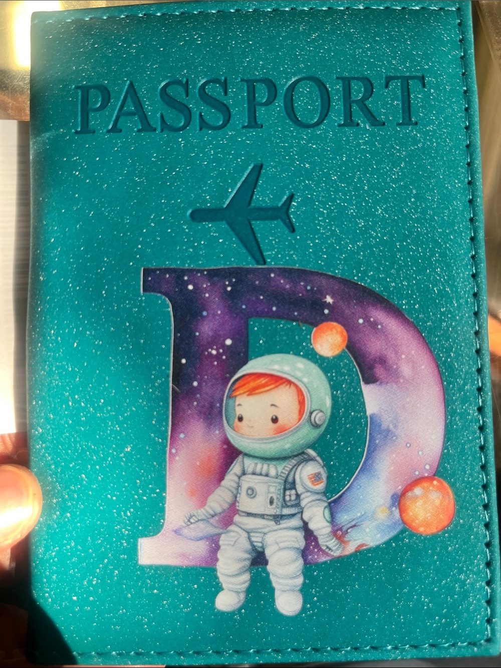 Teal Sparkle Passport Cover with Astronaut D